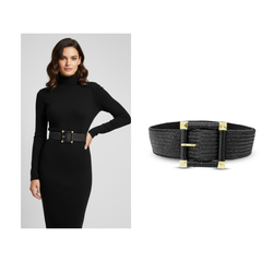 Woven Elastic Waist Belt with Gold Buckle