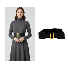 Women's Wide Elastic Belt with Luxe Gold U-Shaped Buckle