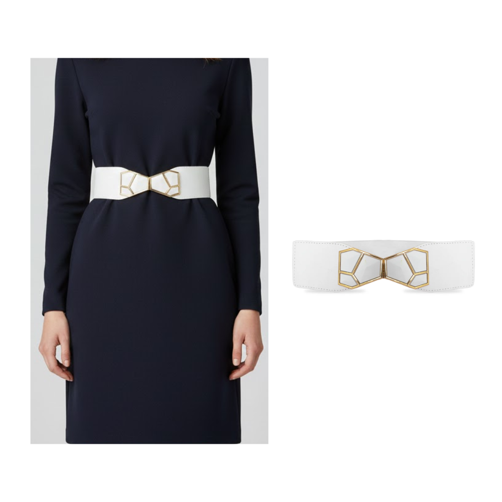 Elegant White Statement Belt with Geometric Buckle