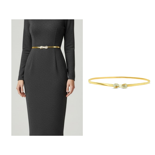 Gold Satin Belt with Rhinestone and Pearl Bow