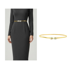 Gold Satin Belt with Rhinestone and Pearl Bow