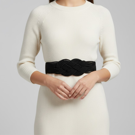 Round Buckle Black Woven Belt