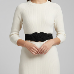 Round Buckle Black Woven Belt