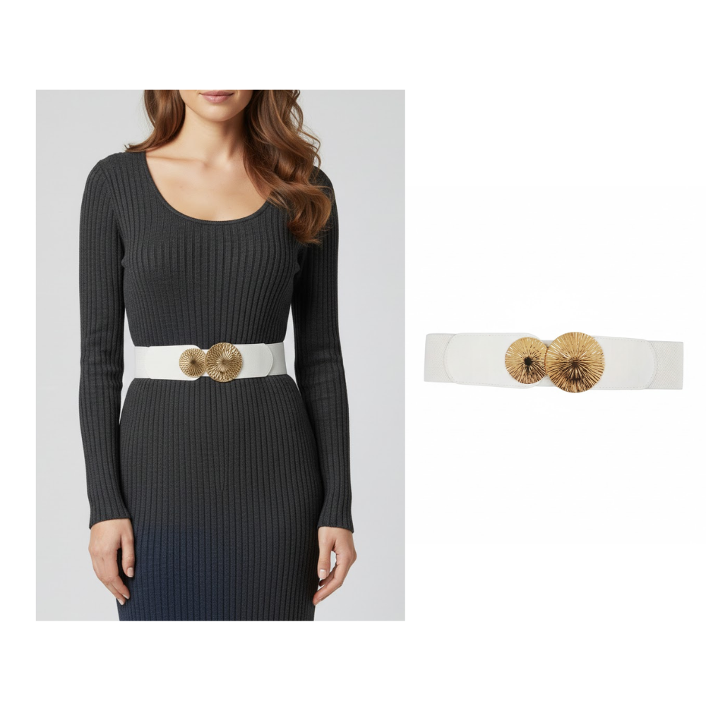 Belts Fashion High Elasticity Double Loop Elastic Belt Metal Round Piece Buckle Waist Strap Skinny Coat Dress Decor Waistband