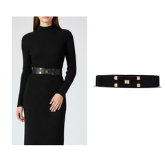 Fancy Belt Gold Black Buckle Design Women Belt