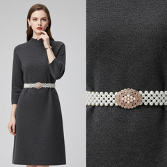 Belts for Women Pearl Rhinestone White Elastic Belt