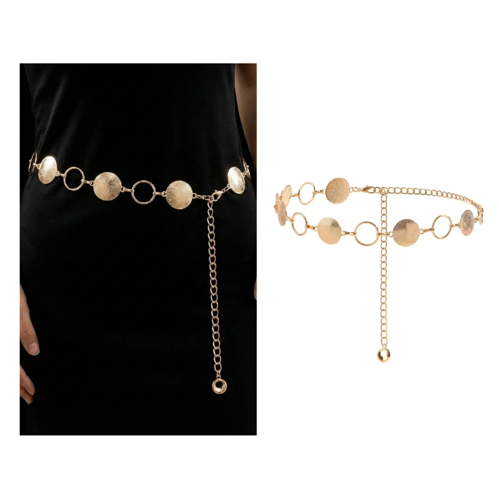 Women's Gold-Tone Circle and Ring Chain Belt