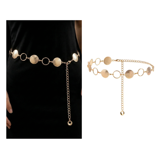 Women's Gold-Tone Circle and Ring Chain Belt
