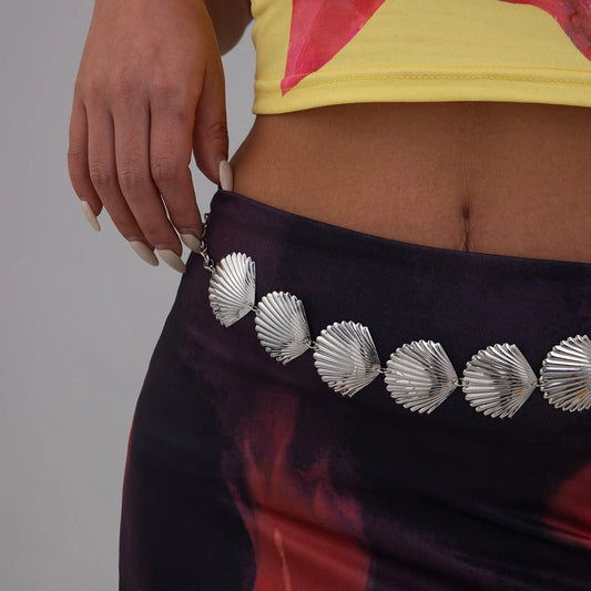 Silver Seashell Waist Chain for Women | Beach-Inspired Metal Belly Chain Belt