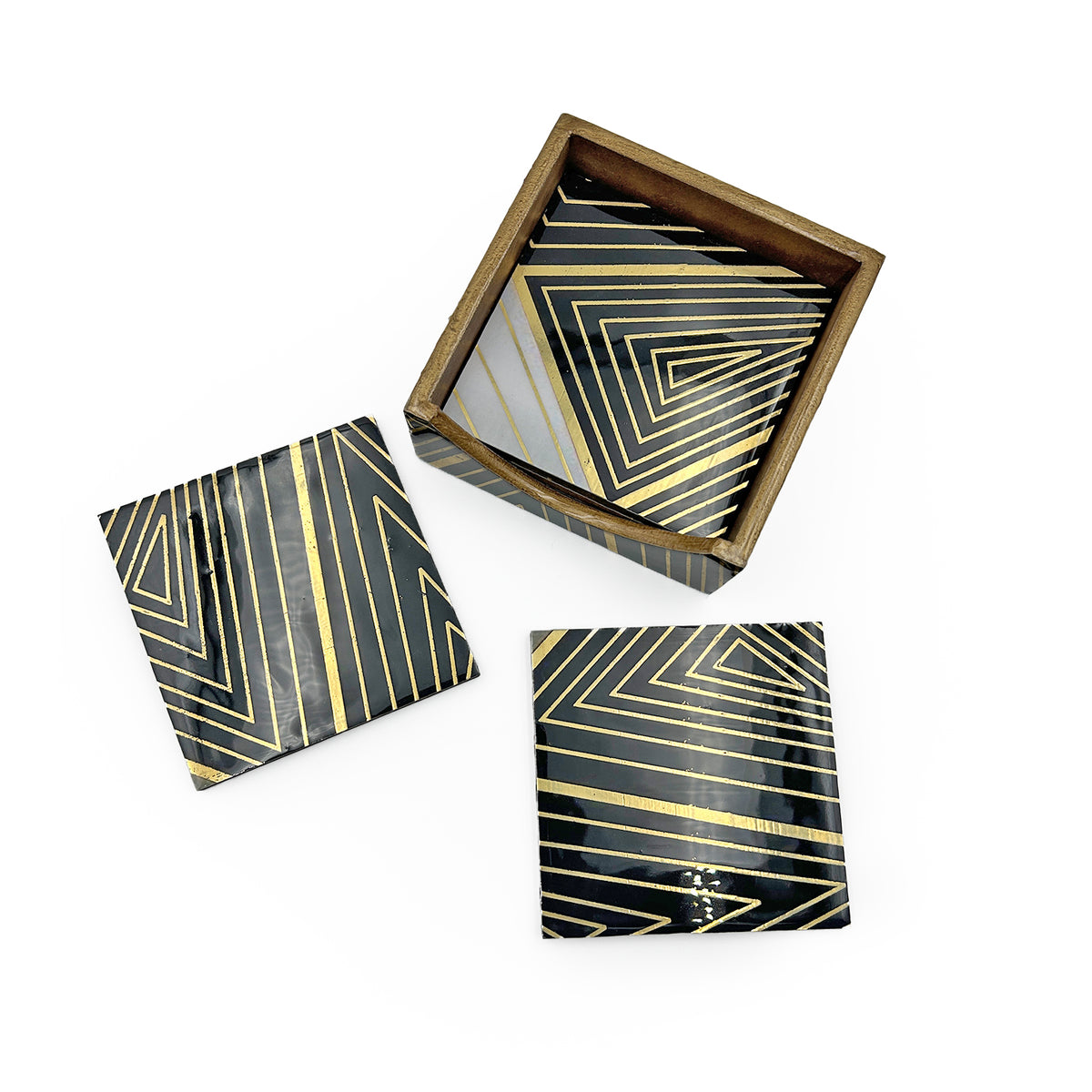 Black & Gold Geometric Coaster Set