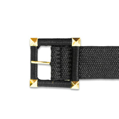 Woven Elastic Waist Belt with Gold Buckle