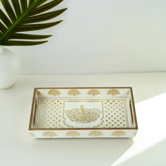 Golden Tree Motif Decorative Tray – White & Gold