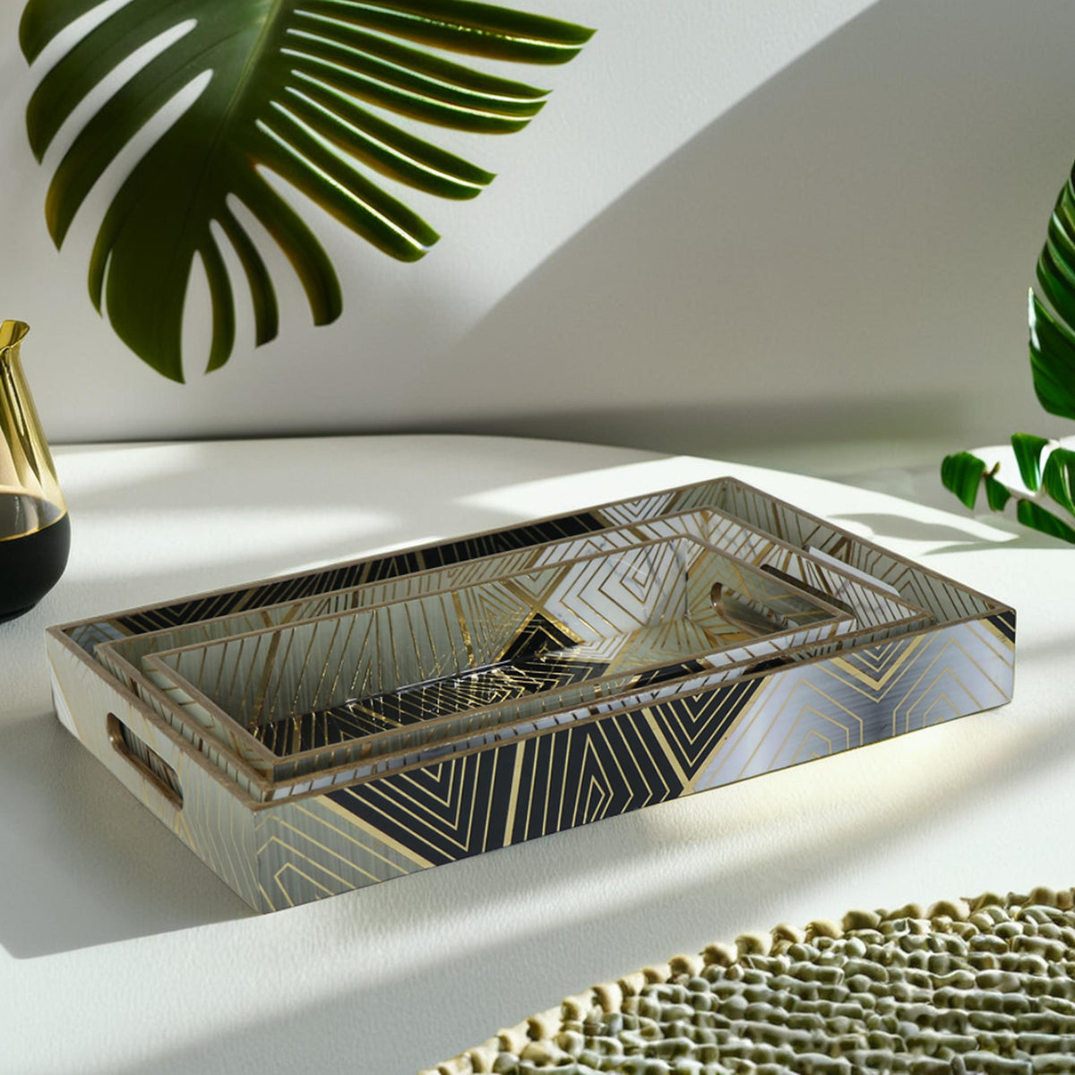 Gilded Mirage – Geometric Tray Set (3 Pcs)