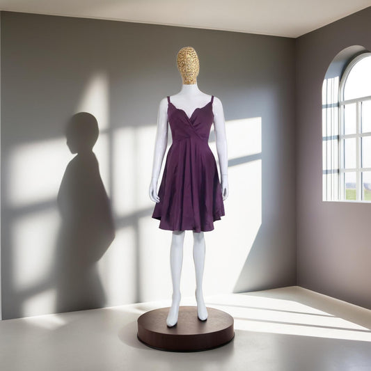 Purple Satin Spaghetti V-Neck Cross Mini Dress