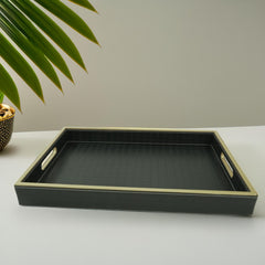 Modern Luxe Faux Leather Trays – Set of 2 (Black with Beige Trim)