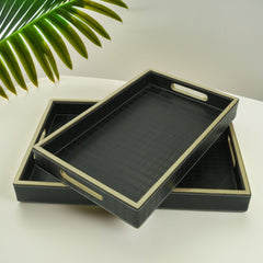 Modern Luxe Faux Leather Trays – Set of 2 (Black with Beige Trim)