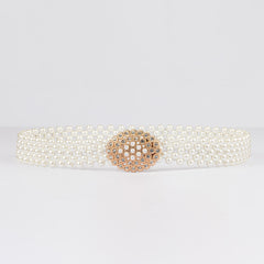 Belts for Women Pearl Rhinestone White Elastic Belt