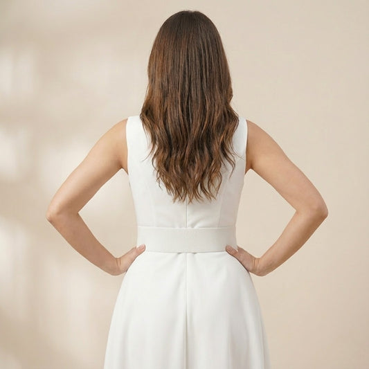 White Elastic and Faux Leather Wide Belt with Interlocking Gold Buckle