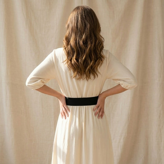 Black Elastic Cinch Belt with Gold Double-Circle Interlocking Buckle