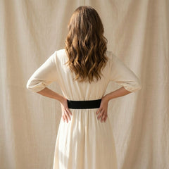 Black Elastic Cinch Belt with Gold Double-Circle Interlocking Buckle