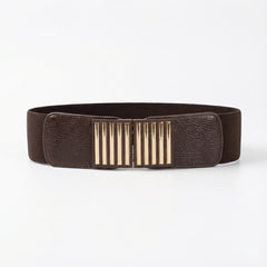 Women’s Wide Elastic Waist Belt with Gold Metal Bars